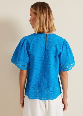 Phase Eight Sage Broderie Shirts Blue USA | 9248567-TK